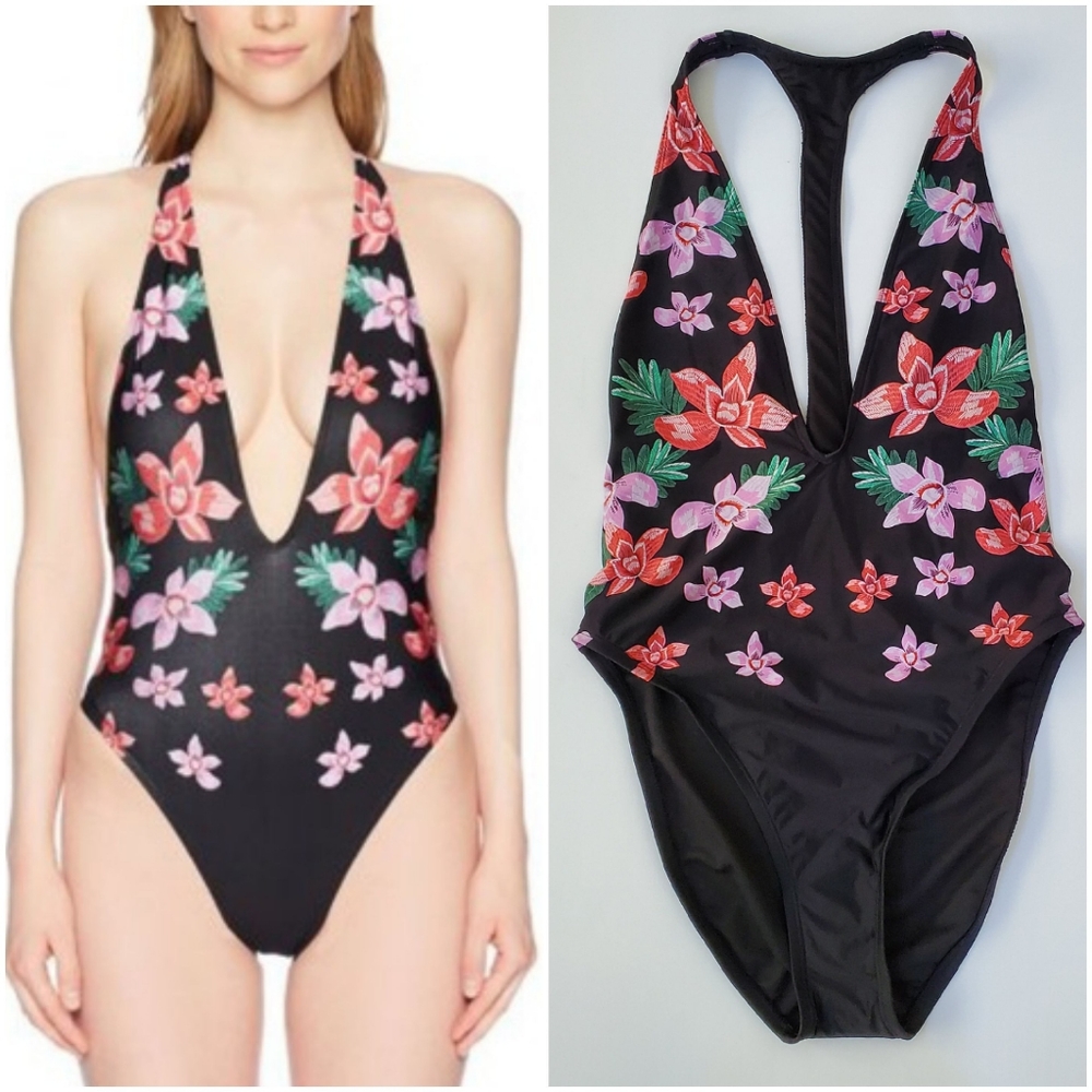 NWT Floral Plunge One Piece